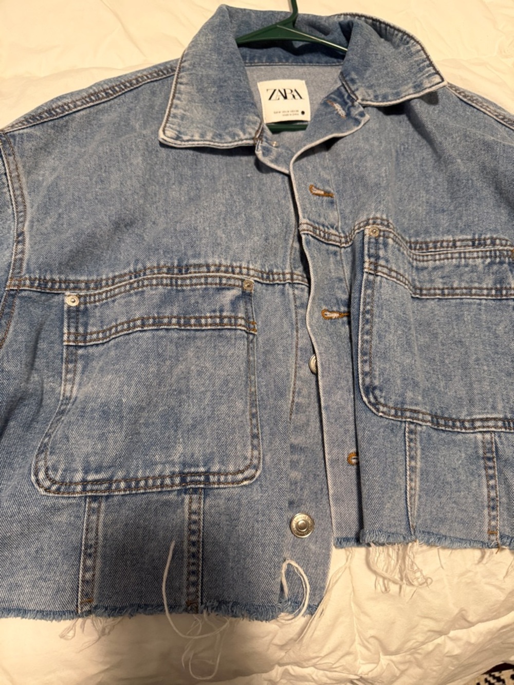 Zara Light Blue Cropped Frayed Denim Jacket - Picture 6 of 12